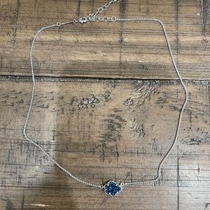 Kendra Scott Silver Necklace with Blue Druzy Stone